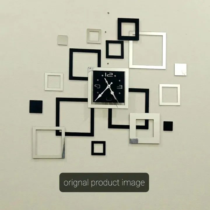 3d Diy Acrylic Wall Clock Modern Design Clock Decoration Living Room Quartz Acrylic Creative Square Mirror Stereo Wooden Wall Clock - Acrylic Wall Clock Golden Black / Silver Black ( mdf black and golden/ Silver acrylic)