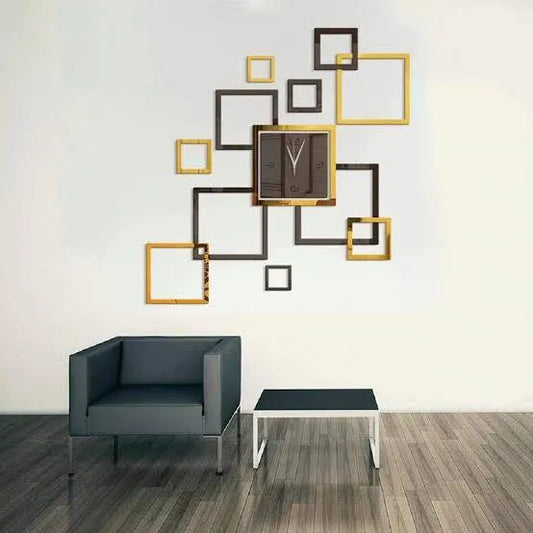 3d Diy Acrylic Wall Clock Modern Design Clock Decoration Living Room Quartz Acrylic Creative Square Mirror Stereo Wooden Wall Clock - Acrylic Wall Clock Golden Black / Silver Black ( mdf black and golden/ Silver acrylic)